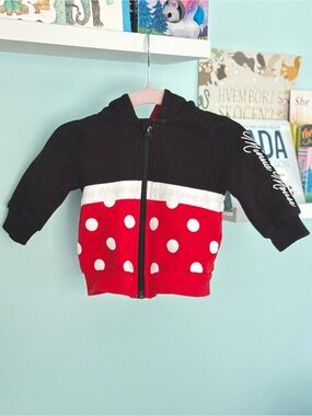 DISNEY Baby Minnie Mouse Red & Black Polka Dot Zip Hoodie 3-6M